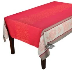 62x98" Rectangular Olive Red French Double Border French Jacquard Tablecloth By L'Ensoleillade