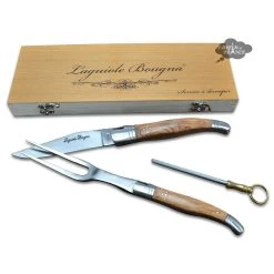 Laguiole Bougna Laguiole Carving Set And Honing Steel With Olive Wood Handles By Bougna