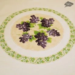 Le Cluny French Linens 70" Round Grapes Cream Acrylic-Coated Cotton Provence Tablecloth By Le Cluny Table Linens
