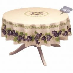 Le Cluny French Linens 70" Round Grapes Cream Acrylic-Coated Cotton Provence Tablecloth By Le Cluny Table Linens