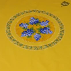 Le Cluny French Linens Table Linens 70" Round Grapes Yellow Acrylic-Coated Cotton Provence Tablecloth By Le Cluny