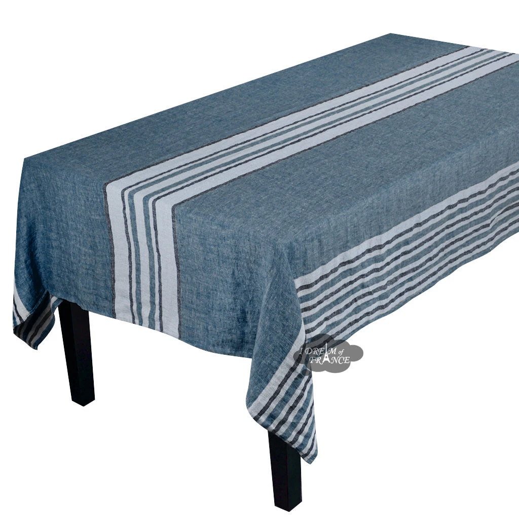 Harmony (now Haomy) 62x98" Rectangular Zonza Prussian Blue French Linen Tablecloth By Harmony 3 Harmony (now Haomy) 62x98" Rectangular Zonza Prussian Blue French Linen Tablecloth By Harmony
