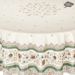 Table Linens 70" Round Beaucaire Cream & Green Acrylic-Coated Cotton Tablecloth By L'Ensoleillade
