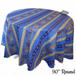 Le Cluny French Linens 90" Round Lisa Blue Acrylic-Coated Cotton Provence Tablecloth By Le Cluny
