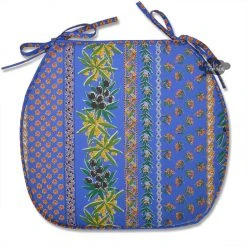 Le Cluny French Linens Table Linens Olives Blue Acrylic-Coated Cotton French Style Chair Pad By Le Cluny