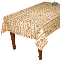 Le Cluny French Linens 60x96" Rectangular Fayence Cream Acrylic-Coated Cotton French Tablecloth By Le Cluny