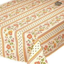 Le Cluny French Linens 60x132" Rectangular Fayence Cream Acrylic-Coated Cotton Provence Tablecloth By Le Cluny Table Linens