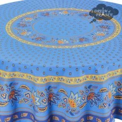 Le Cluny French Linens Table Linens 70" Round Lisa Blue French Country Tablecloths By Le Cluny