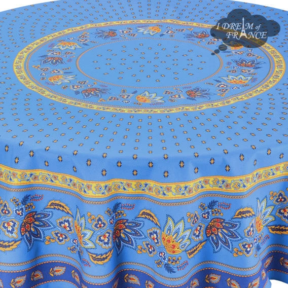 Le Cluny French Linens Table Linens 70" Round Lisa Blue French Country Tablecloths By Le Cluny 4 Le Cluny French Linens Table Linens 70" Round Lisa Blue French Country Tablecloths By Le Cluny