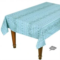 Le Cluny French Linens 60x 96" Rectangular Lisa Turquoise Acrylic-Coated Cotton Provence Tablecloth By Le Cluny