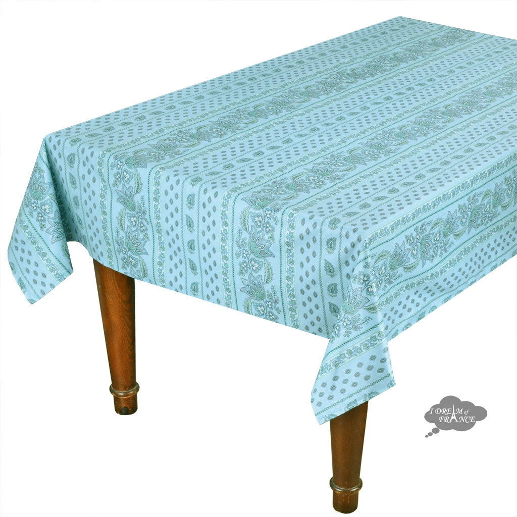 Le Cluny French Linens 60x132" Rectangular Lisa Turquoise Acrylic-Coated Cotton Provence Tablecloth By Le Cluny Table Linens 3 Le Cluny French Linens 60x132" Rectangular Lisa Turquoise Acrylic-Coated Cotton Provence Tablecloth By Le Cluny Table Linens