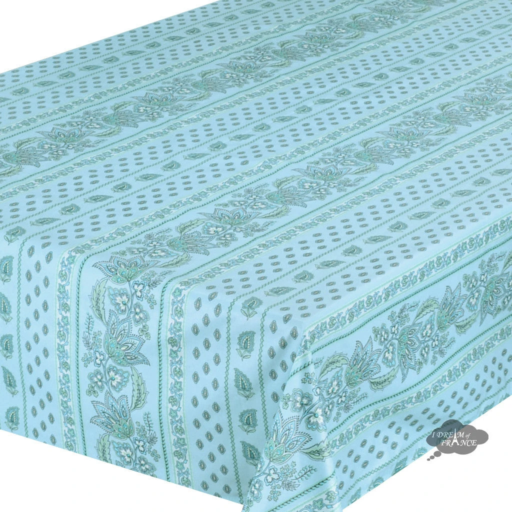 Le Cluny French Linens 60x132" Rectangular Lisa Turquoise Acrylic-Coated Cotton Provence Tablecloth By Le Cluny Table Linens 4 Le Cluny French Linens 60x132" Rectangular Lisa Turquoise Acrylic-Coated Cotton Provence Tablecloth By Le Cluny Table Linens