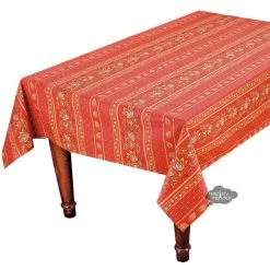 Le Cluny French Linens 60x84" Rectangular Lisa Red Acrylic-Coated Cotton Provence Tablecloth By Le Cluny Table Linens