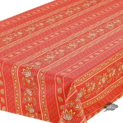 Le Cluny French Linens Table Linens 60x 96" Rectangular Lisa Red Acrylic-Coated Cotton Provence Tablecloth By Le Cluny