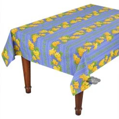 Le Cluny French Linens Table Linens 60x108" Rectangular Grapes Blue Acrylic-Coated Cotton Provence Tablecloth By Le Cluny