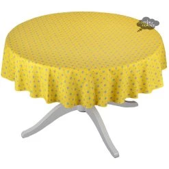 Le Cluny French Linens Table Linens 60" Round Grapes Yellow All-Over Acrylic-Coated Cotton Provence Tablecloth By Le Cluny