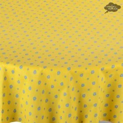 Le Cluny French Linens Table Linens 60" Round Grapes Yellow All-Over Acrylic-Coated Cotton Provence Tablecloth By Le Cluny