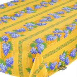 Le Cluny French Linens 60x120" Rectangular Grapes Yellow Acrylic-Coated Cotton Provence Tablecloth By Le Cluny Table Linens