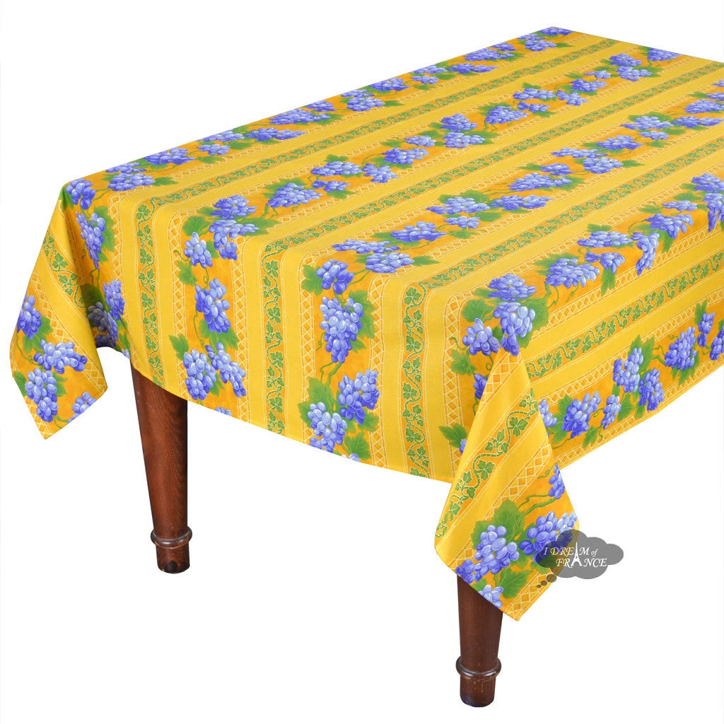 Le Cluny French Linens 52x72" Rectangular Grapes Yellow Acrylic-Coated Cotton Provence Tablecloth By Le Cluny Table Linens 3 Le Cluny French Linens 52x72" Rectangular Grapes Yellow Acrylic-Coated Cotton Provence Tablecloth By Le Cluny Table Linens