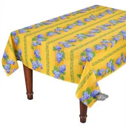 Le Cluny French Linens Table Linens 60x108" Rectangular Grapes Yellow Acrylic-Coated Cotton Provence Tablecloth By Le Cluny