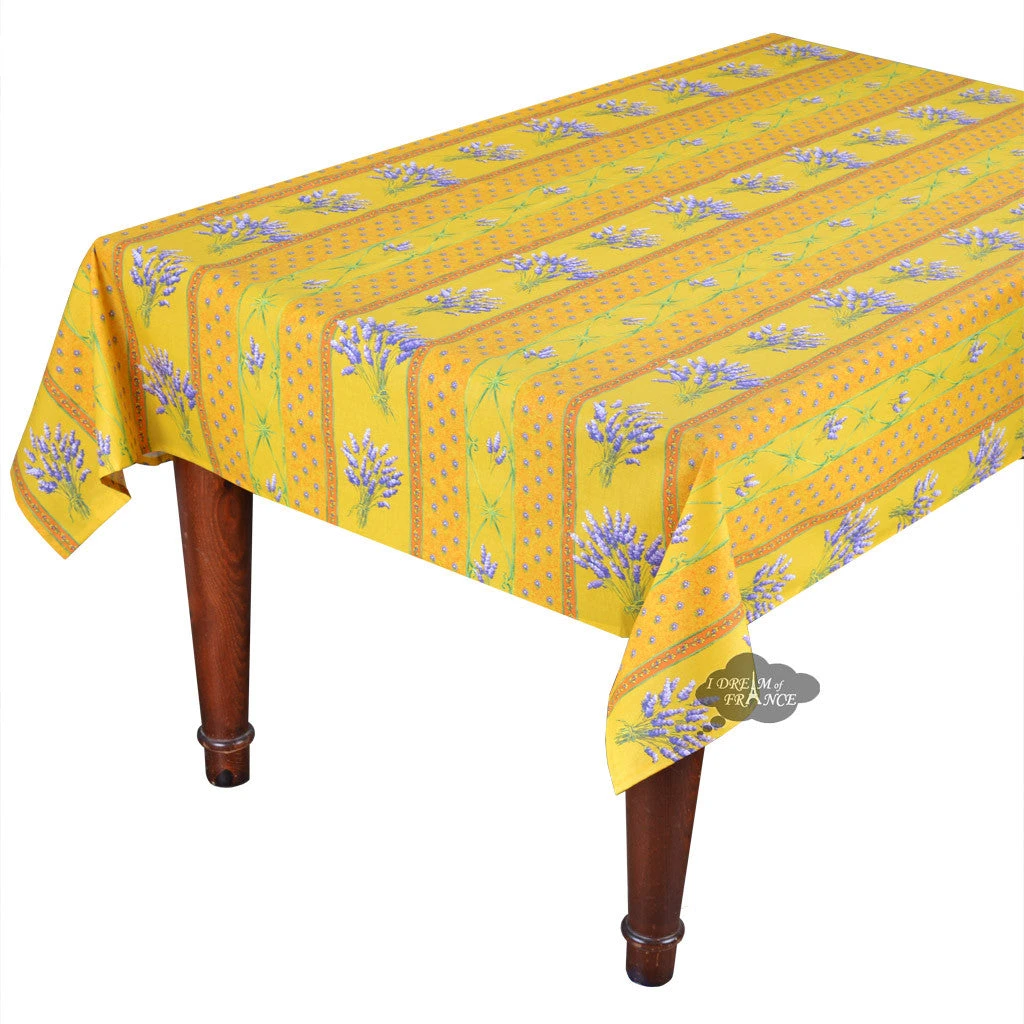 Le Cluny French Linens 60x108" Rectangular Lavender Yellow Acrylic-Coated Cotton Provence Tablecloth By Le Cluny Table Linens 3 Le Cluny French Linens 60x108" Rectangular Lavender Yellow Acrylic-Coated Cotton Provence Tablecloth By Le Cluny Table Linens