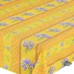 Le Cluny French Linens Table Linens 58" Square Lavender Yellow Acrylic-Coated Cotton Provence Tablecloth By Le Cluny