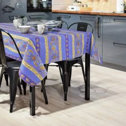 Le Cluny French Linens 60x108" Rectangular Lisa Blue Acrylic-Coated Cotton French Country Tablecloth By Le Cluny Table Linens 7 Le Cluny French Linens 60x108