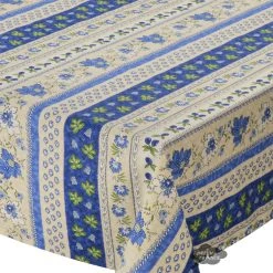 Le Cluny French Linens 52x72" Rectangular Monaco Blue & Beige Acrylic-Coated Cotton Provence Tablecloth By Le Cluny Table Linens