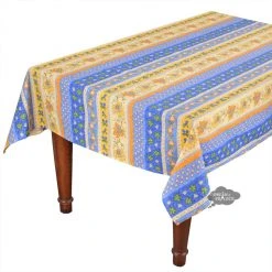Le Cluny French Linens 58" Square Monaco Blue & Yellow Acrylic-Coated Cotton Provence Tablecloth By Le Cluny Table Linens
