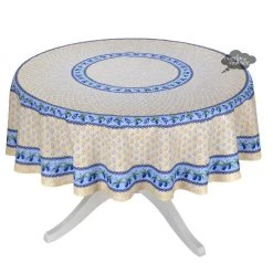 Le Cluny French Linens 70" Round Monaco Beige & Blue Provence Tablecloth By Le Cluny Table Linens