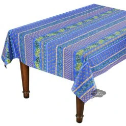 Le Cluny French Linens 52x72" Rectangular Olives Blue Acrylic-Coated Cotton Provence Tablecloth By Le Cluny