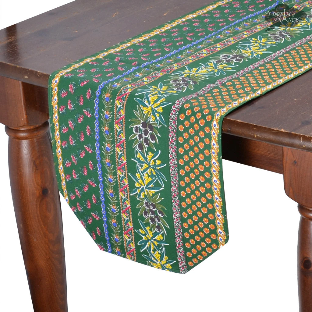 Le Cluny French Linens Table Linens 16x72" Olives Green Acrylic-Coated Cotton Provence Table Runner By Le Cluny 3 Le Cluny French Linens Table Linens 16x72" Olives Green Acrylic-Coated Cotton Provence Table Runner By Le Cluny