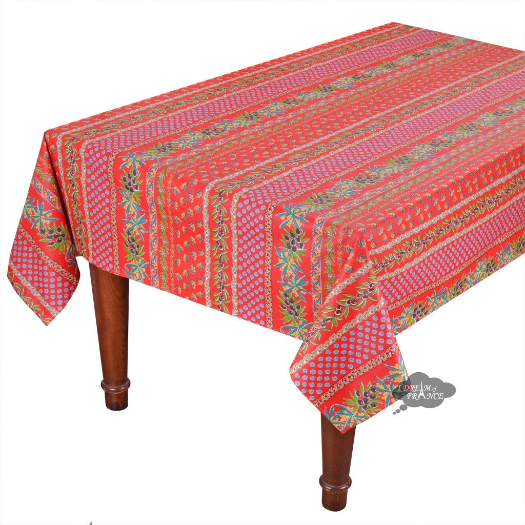 Le Cluny French Linens 52x72" Rectangular Olives Red Acrylic-Coated Cotton Provence Tablecloth By Le Cluny Table Linens 3 Le Cluny French Linens 52x72" Rectangular Olives Red Acrylic-Coated Cotton Provence Tablecloth By Le Cluny Table Linens