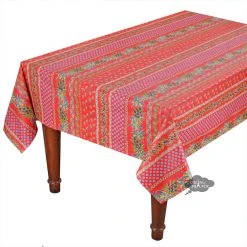 Le Cluny French Linens Table Linens 60x108" Rectangular Olives Red Acrylic-Coated Cotton Provence Tablecloth By Le Cluny