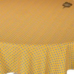 Le Cluny French Linens 60" Round Olives Yellow All-Over Acrylic-Coated Cotton Provence Tablecloth By Le Cluny