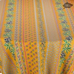 Le Cluny French Linens Table Linens 70" Round Olives Yellow Striped Acrylic-Coated Cotton Provence Tablecloth By Le Cluny