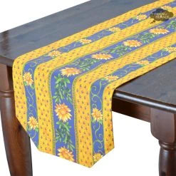Le Cluny French Linens 16x72" Sunflower Blue Acrylic-Coated Cotton Provence Table Runner By Le Cluny