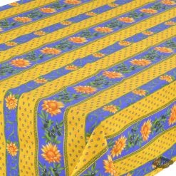 Le Cluny French Linens 60x108" Rectangular Sunflower Blue Acrylic-Coated Cotton Provence Tablecloth By Le Cluny Table Linens