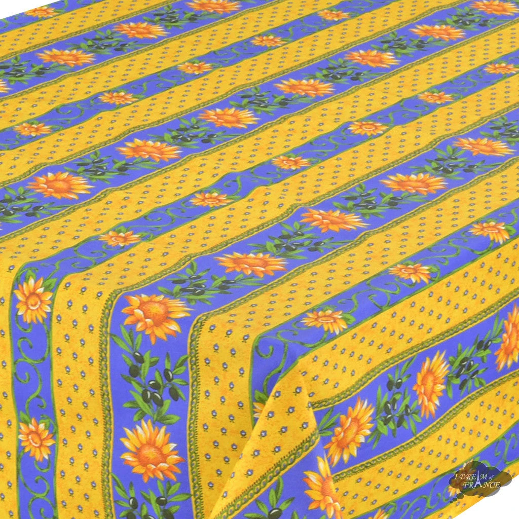 Le Cluny French Linens 58" Square Sunflower Blue Acrylic-Coated Cotton Provence Tablecloth By Le Cluny Table Linens 4 Le Cluny French Linens 58" Square Sunflower Blue Acrylic-Coated Cotton Provence Tablecloth By Le Cluny Table Linens