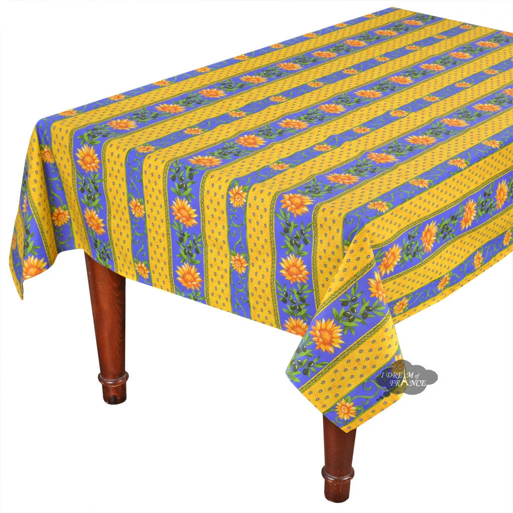 Le Cluny French Linens 58" Square Sunflower Blue Acrylic-Coated Cotton Provence Tablecloth By Le Cluny Table Linens 3 Le Cluny French Linens 58" Square Sunflower Blue Acrylic-Coated Cotton Provence Tablecloth By Le Cluny Table Linens