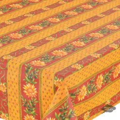 Le Cluny French Linens 52x72" Rectangular Sunflower Red Acrylic-Coated Cotton Provence Tablecloth By Le Cluny Table Linens