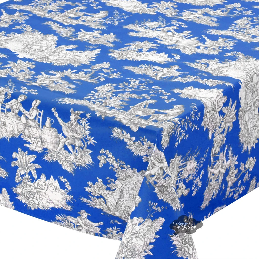 Le Cluny French Linens 60x 96" Rectangular Villandry Blue Toile Acrylic-Coated Cotton Tablecloth By Le Cluny 4 Le Cluny French Linens 60x 96" Rectangular Villandry Blue Toile Acrylic-Coated Cotton Tablecloth By Le Cluny