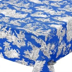 Le Cluny French Linens Table Linens 60x84" Rectangular Villandry Blue Toile Acrylic-Coated Cotton Tablecloth By Le Cluny