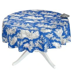 Le Cluny French Linens 60" Round Villandry Blue Toile Acrylic-Coated Cotton French Tablecloth By Le Cluny