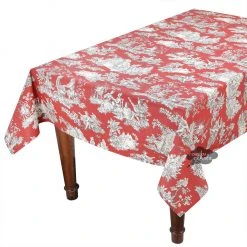 Le Cluny French Linens 60x84" Rectangular Villandry Red Toile Acrylic-Coated Cotton Tablecloth By Le Cluny