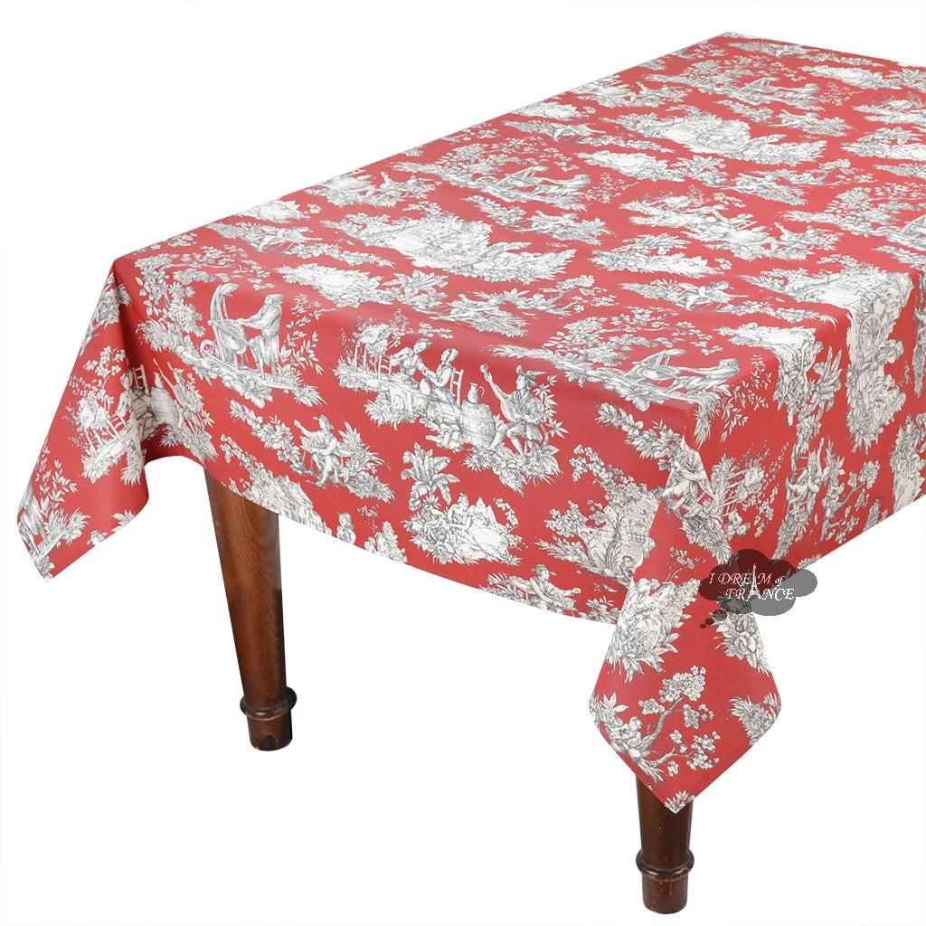 Le Cluny French Linens 52x72" Rectangular Villandry Red Toile Acrylic-Coated Cotton Tablecloth By Le Cluny 3 Le Cluny French Linens 52x72" Rectangular Villandry Red Toile Acrylic-Coated Cotton Tablecloth By Le Cluny