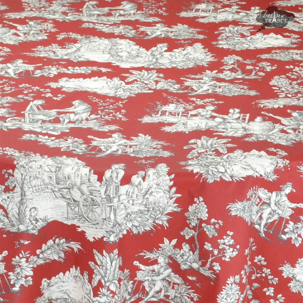 Le Cluny French Linens 52x72" Rectangular Villandry Red Toile Acrylic-Coated Cotton Tablecloth By Le Cluny 4 Le Cluny French Linens 52x72" Rectangular Villandry Red Toile Acrylic-Coated Cotton Tablecloth By Le Cluny