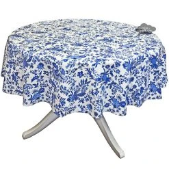Le Cluny French Linens Table Linens 60" Round Versailles Blue Acrylic-Coated Cotton French Tablecloth By Le Cluny