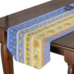 Le Cluny French Linens 16x72" Monaco Blue & Yellow Acrylic-Coated Cotton Provence Table Runner By Le Cluny