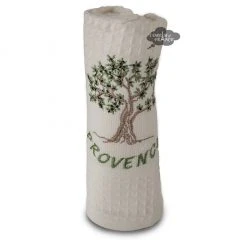 Olive Tree Cream Waffle Weave Kitchen Towel By Tissus Toselli